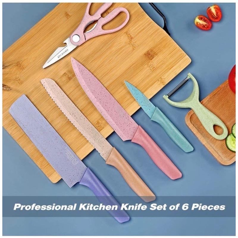 Rich 6PCS Kitchen Knife Set – Pastel Color Stainless Steel Chef and Bread Knives - Image 3