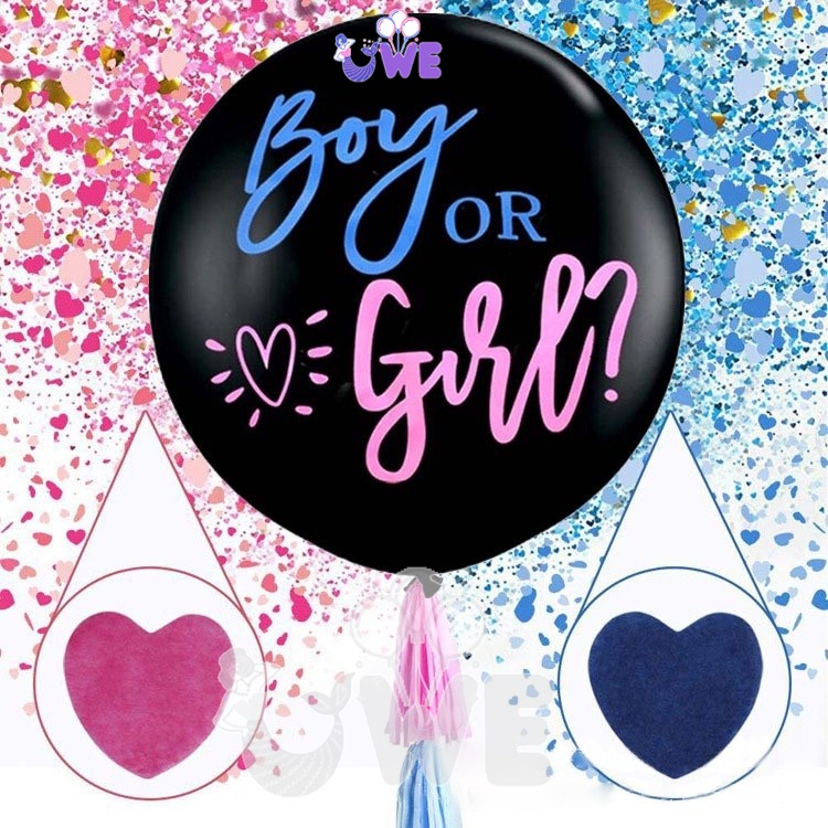 36inch Gender Reveal Big Black Pop Up Balloon With Pink Girl & Blue