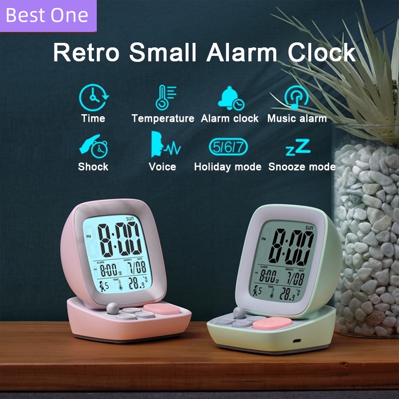 LCD Digital Electronic Alarm Clock Retro small computer charging alarm