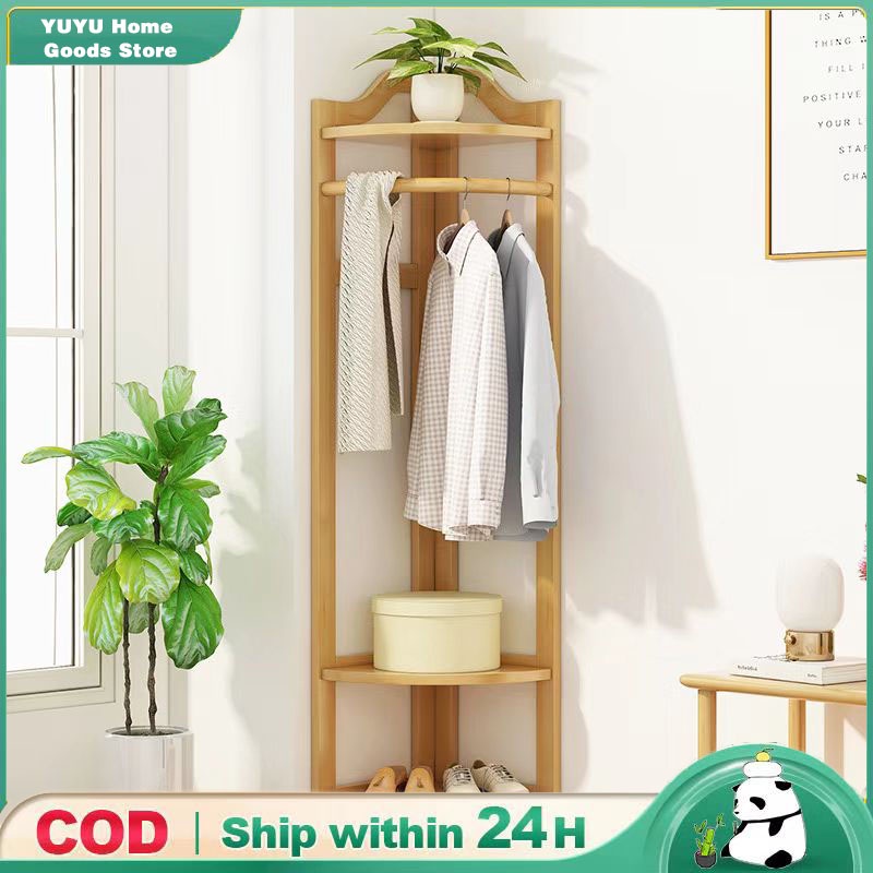 Solid wood Coat rack Turn corner Floor hanger Simple Bedroom clothes