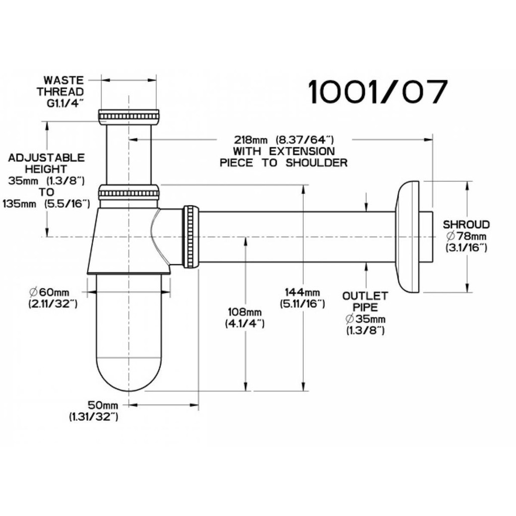▩JS-8114 1 Set Lavatory Bottle P-Trap (1-1/4 ) PVC w/ Pull Out Plug