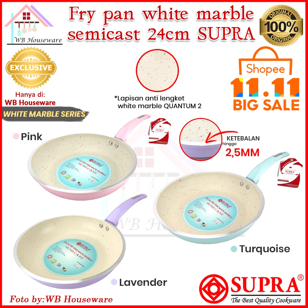 Supra Semi Cast Supra Pan Cm Non Stick White Marble Fry Pan Pastel