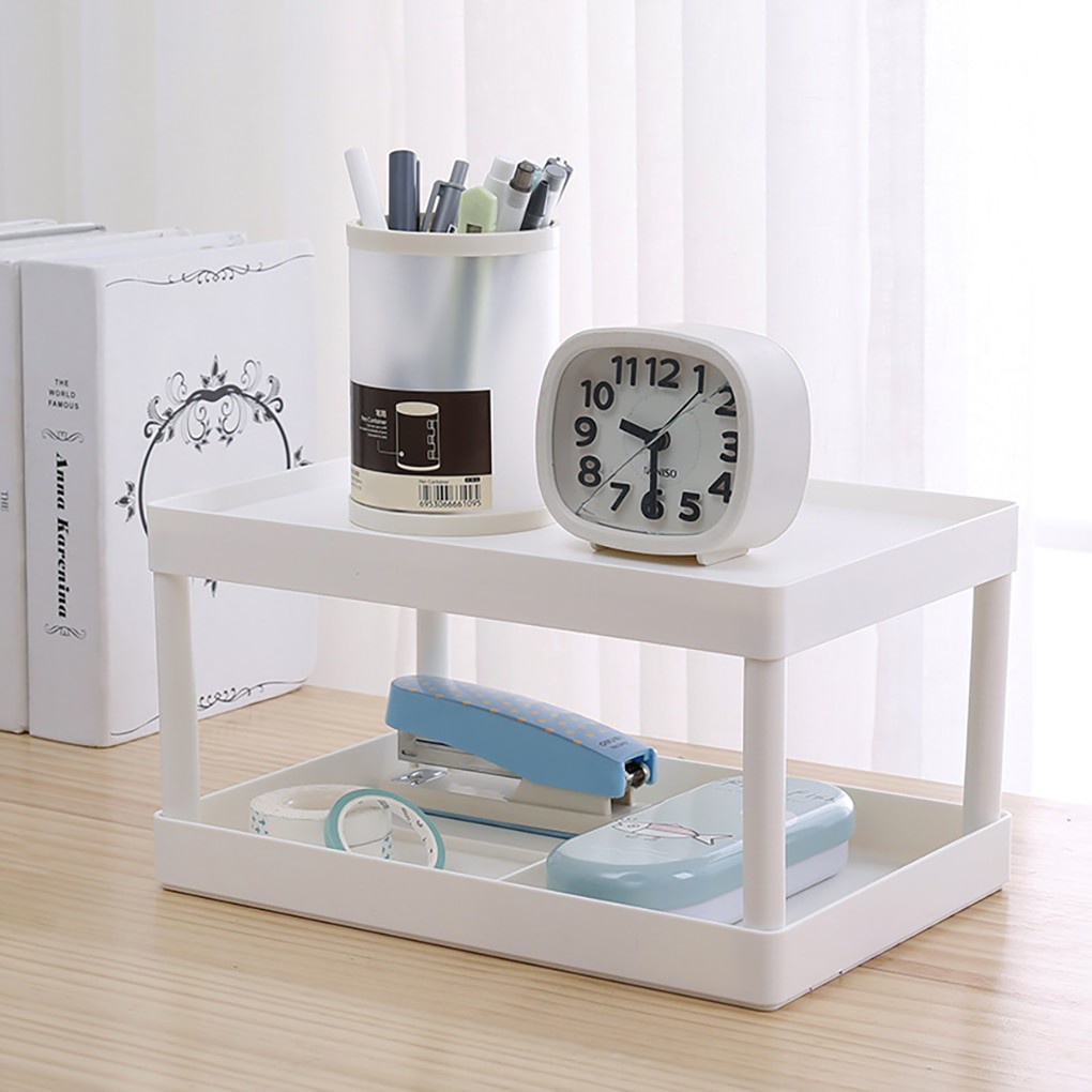 2 Layers Cosmetics Storage Rack Office Shelf Desk Organizer Stationary Container Sundries Stand