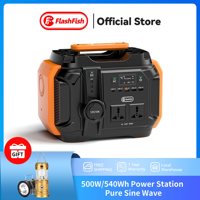 FlashFish Portable Solar Generator 220V 500W/540Wh Power Station Home