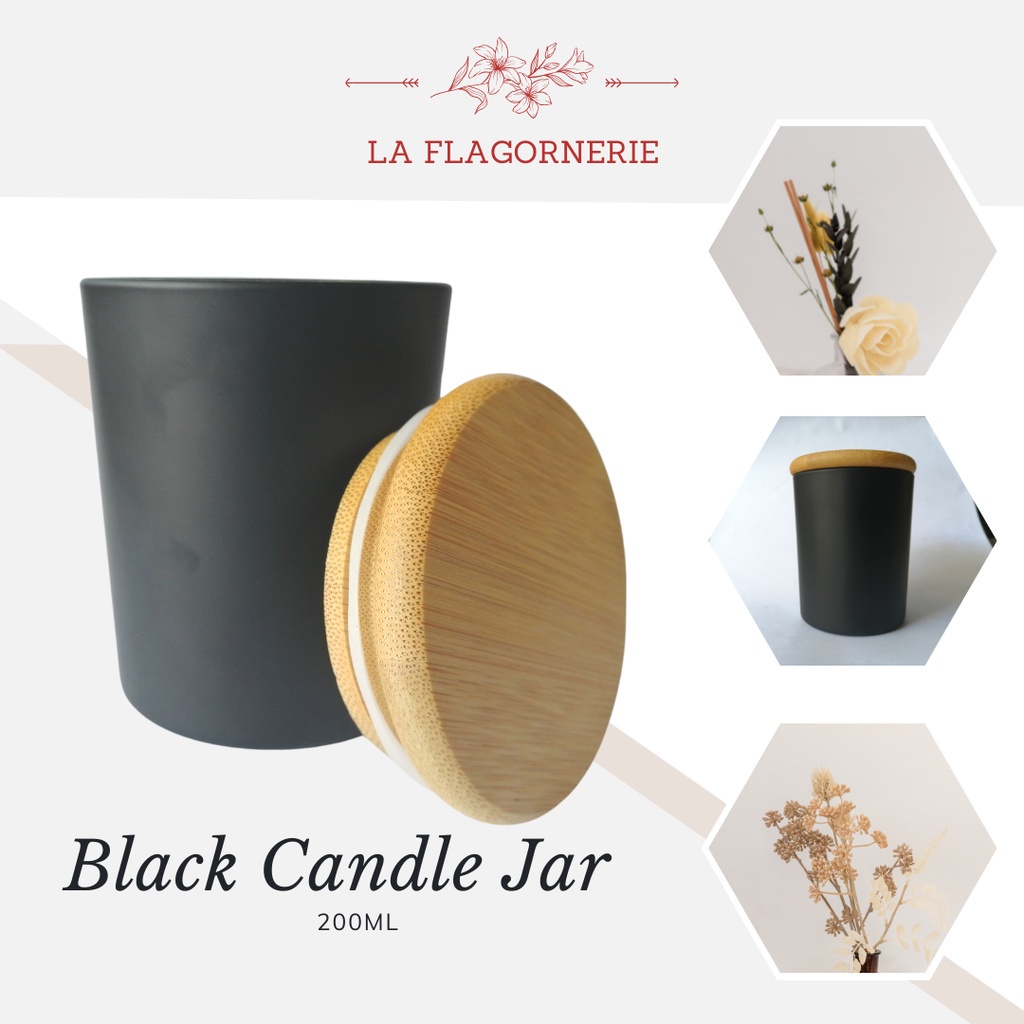 Black Glass Candle Vessel Candle Jar Container with Wooden Lid
