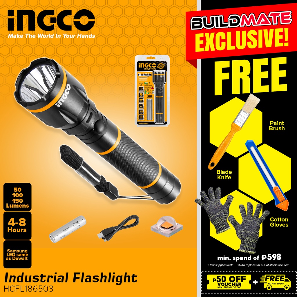 INGCO Industrial Flashlight HCFL186503 + FREE •BUILDMATE• IHT Shopee