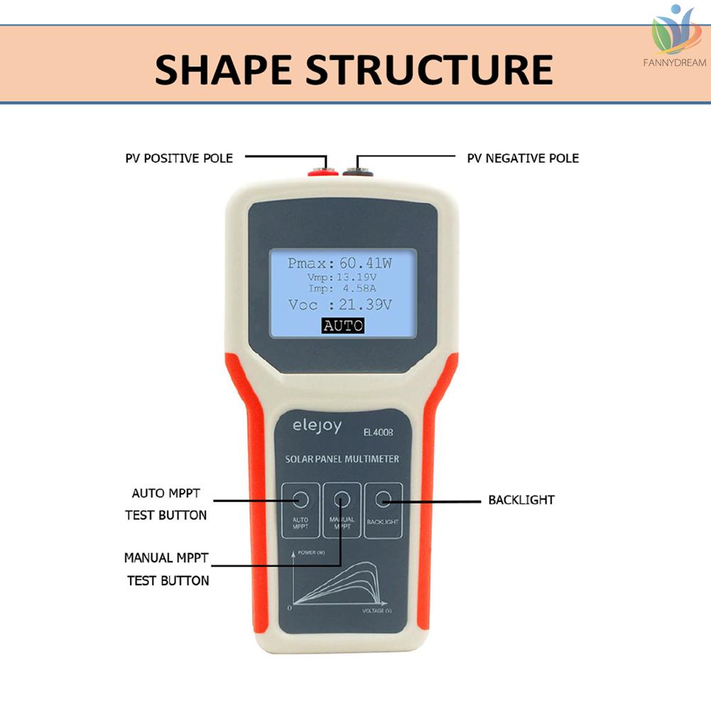 ┅fany  Portable Handheld Photovoltaic Panel Multimeter Auto/ Manual MPPT Detection Solar Panel MPP
