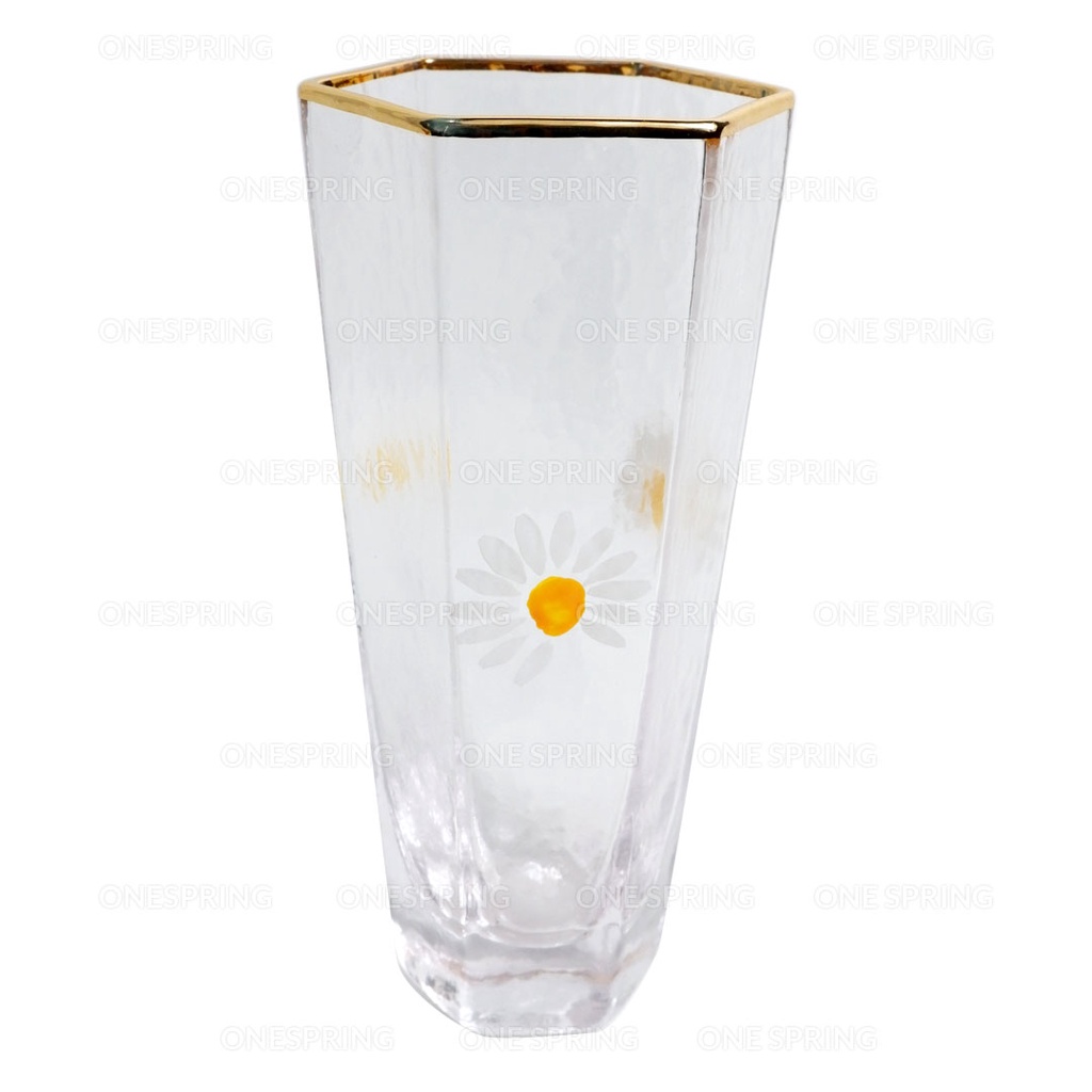 2022 HEXAGONAL DAISY GLASS SIMPLE GOLD RIM GILGAL GLASS CUP NC& #7