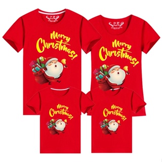 J Warehouse merry Christmas Santa Claus Tree Hat European American Short-Sleeved T-shirt Parent-Child Clothing Family Three-Mouth Four-Mouth Pho