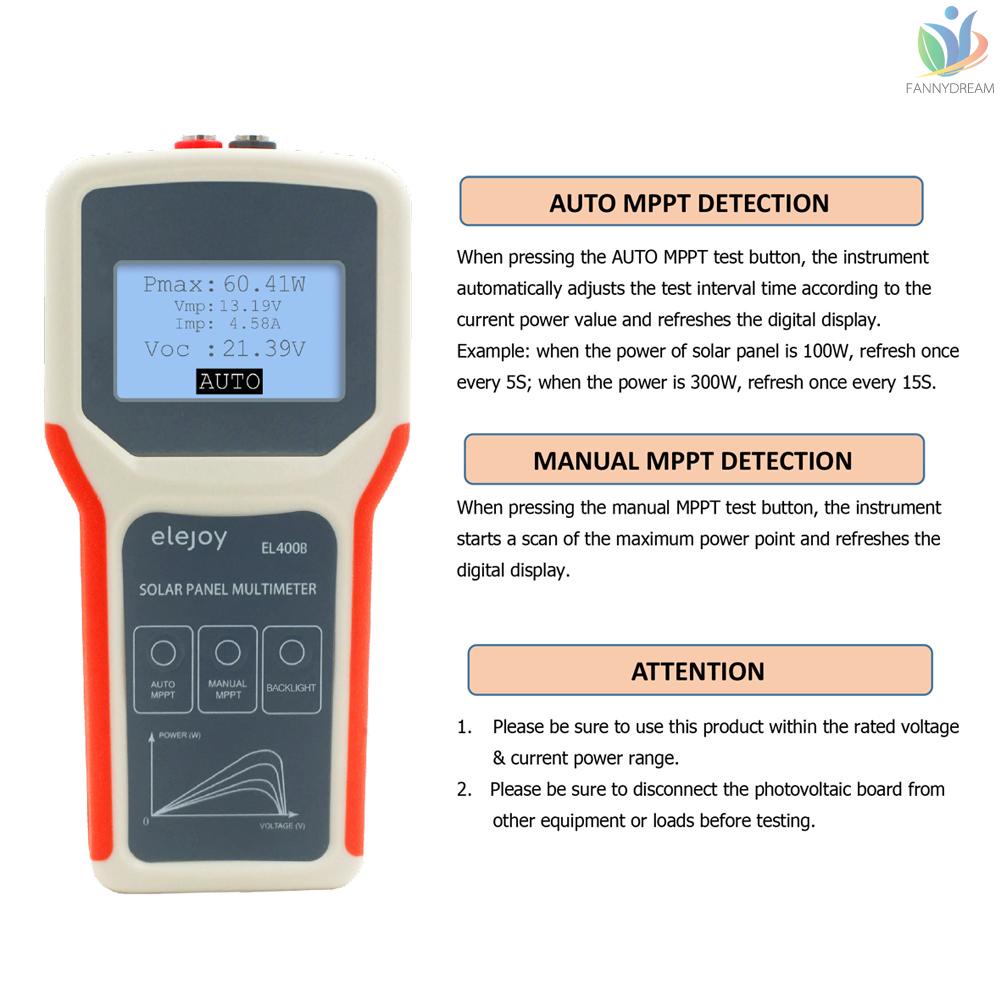 ┅fany  Portable Handheld Photovoltaic Panel Multimeter Auto/ Manual MPPT Detection Solar Panel MPP