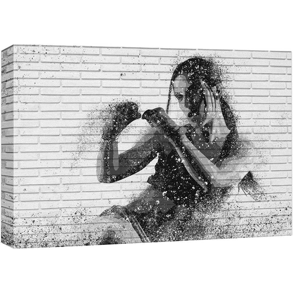 Canvas Print Wall Art Brick Wall Street Art Graffiti Effect MMA Boxing Woman Portrait Sports Fitness Digital Art Realism Decorative Scenic Multicolor for Living Room 1pc no frame o