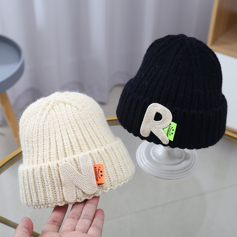 Baby Hat Letter Smiling Face Baby Wool Hat Children Boys Girls Autumn Winter Warm Thickened Baby Knitted Windbreak Hood