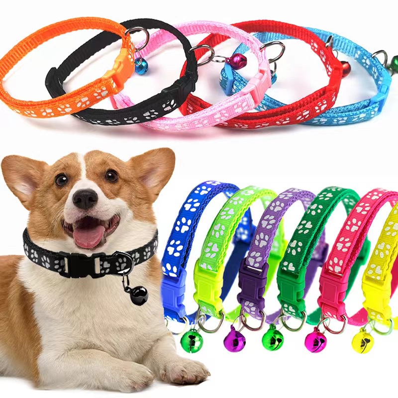 pet collar dog paw collar with bell safety buckle neck dog cat puppy accessories #2