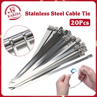 20Pcs Stainless Steel Cable Tie Metal Cable Tie Heavy Duty Self-Locking Cable Zip Tie 150mm 300mm