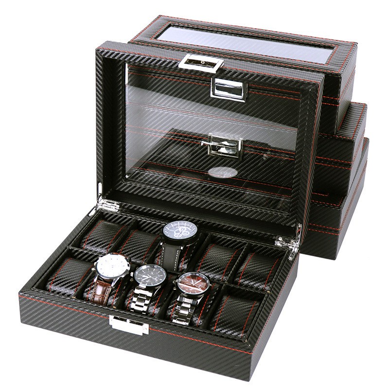 5/6/10/12 Grids Carbon Fiber Luxury Watch Box Jewelry Storage Box Organizer for Rings Bracelet Displ