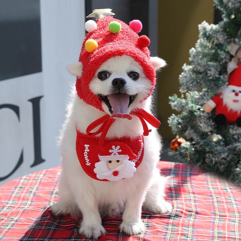Cartoon Dog Christmas Hat Puppy Cap New Year Pet Bib Cat Scarf Collar Party Decoration Dog Costume Pet Clothing Accessories #6