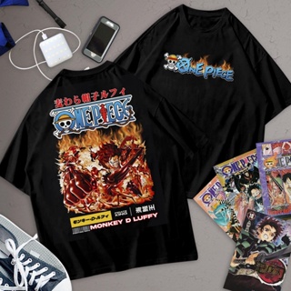 Anime Oversize Black Shirts DemonSLayer x Onepiece Graphic Manga Tees #7