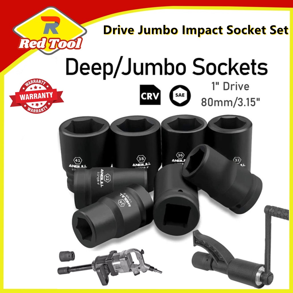 REDTOOL1" Drive Jumbo Impact Socket Set Universal Hex Deep Socket Set