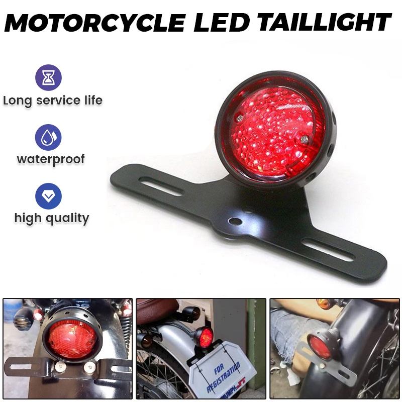 TailLight Motorcycle Brake Stop Lamp Driving License Plate Light Metal Retro Yellow Light 