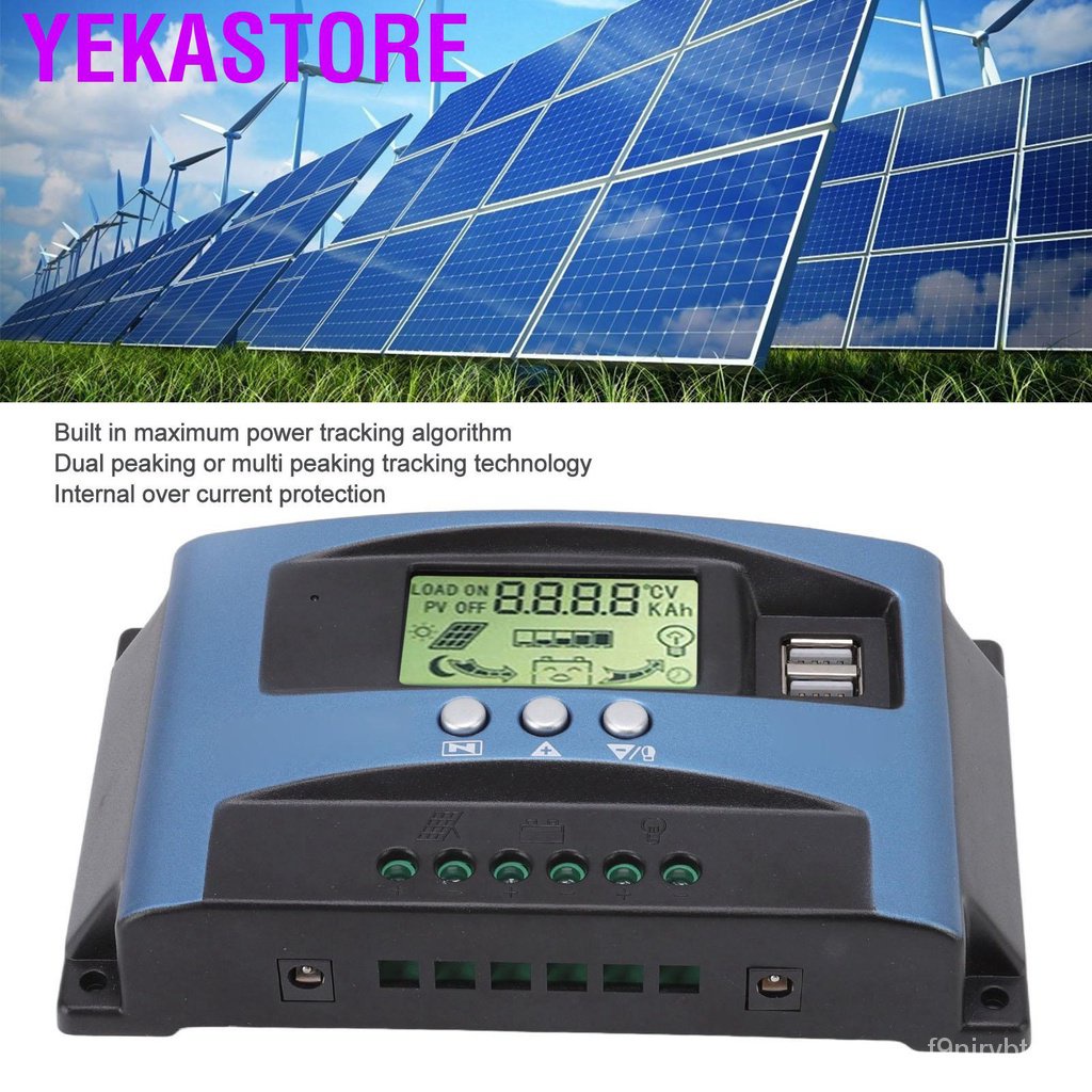 Yekastore Solar Panel Charge Controller  Low Heat Generation Open Circuit Protection LCD Display MPP
