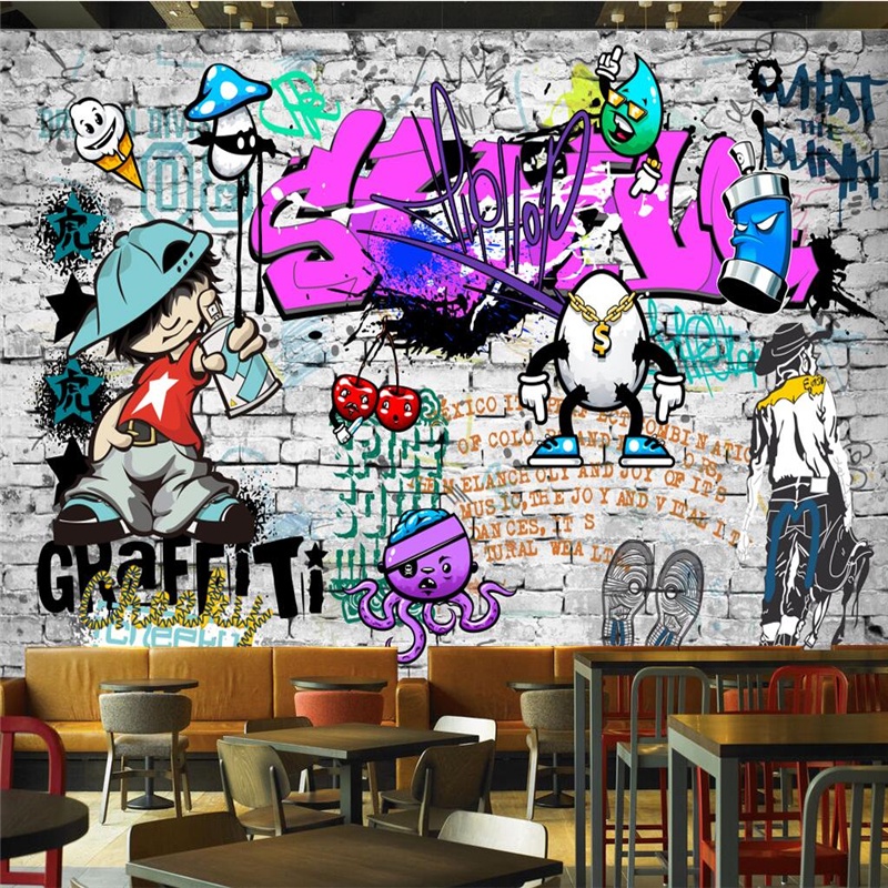 ◇Custom Mural 3d Wallpaper Fashion Style Trend Street Art Graffiti Brick Wall Background Wall Livi