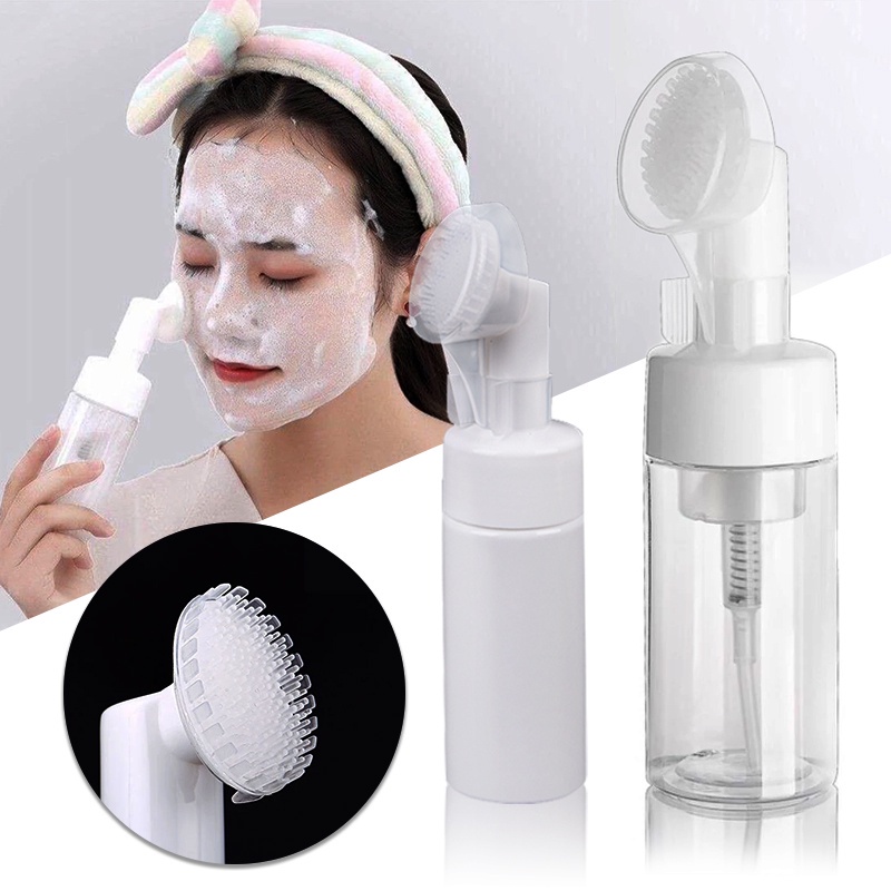 Mousse Foaming Bottle With Brush Pump Press Silicone Face Brush Foaming Brush Bottle Facial Foam