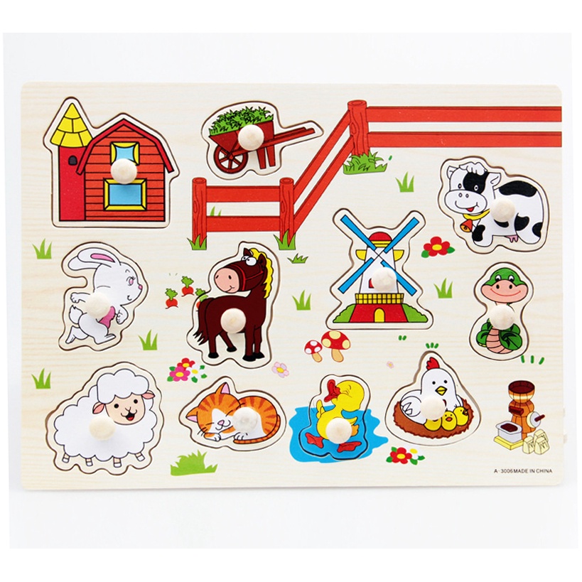 Wooden Inset Peg Farm Animals Puzzle Board Educational and Therapeutic