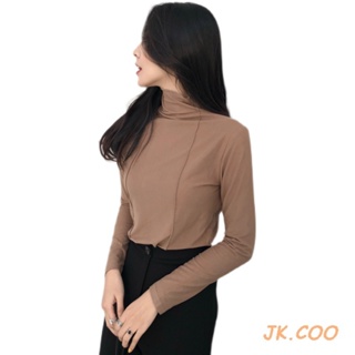 [JK.COO] Korean Women's Autumn Winter New Style Casual High Neck Slim-Fit Slimmer Look Versatile Long-Sleeved Bottoming Shirt T-Shirt  AA #5