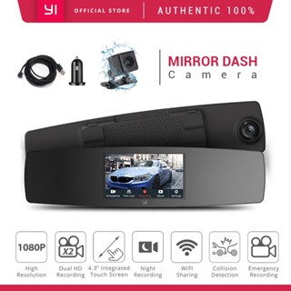YI Mirror Dash Cam Dual Dashboard Camera Recorder Touch Screen Front Rear View HD Camera G Sensor