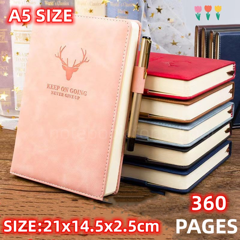 A5 COD 360 Pages Leather notebook with pen paper notepad big writing ...