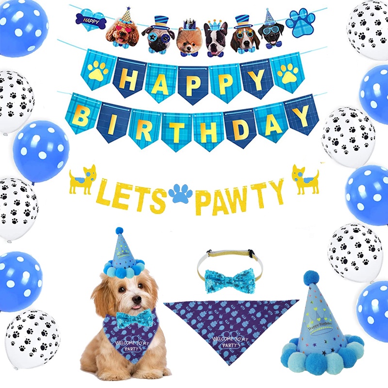 Dog Birthday Party Decorations Dog Birthday Hat Bandana Bowtie Latex