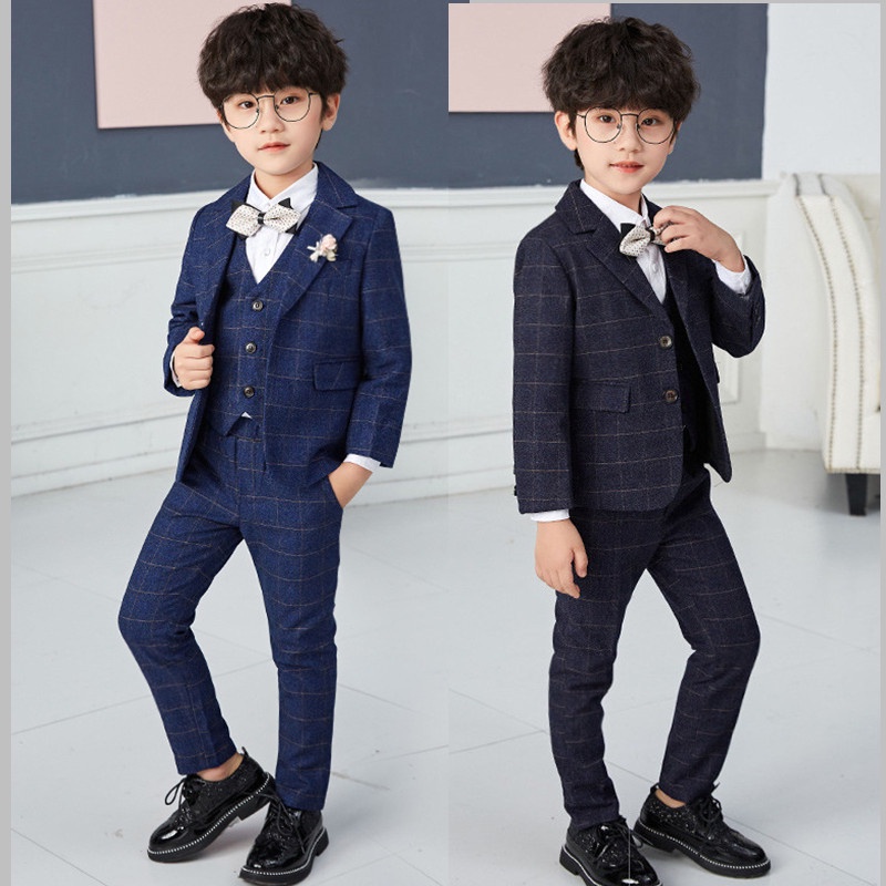 High Quality Boys Plaid Wedding Suit Kids Tuxedos Formal Dress Child