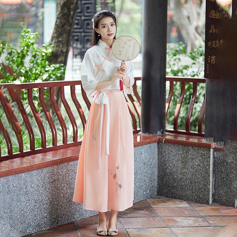 Hanfu Female Students Ancient Costume Republic Of China Suit Elegant Embroidered Long Skirt