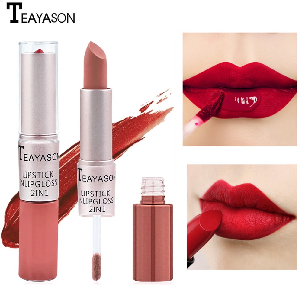 Double Head Matte Lipstick Liquid Set Waterproof Silk Velvet Lip Tint ...