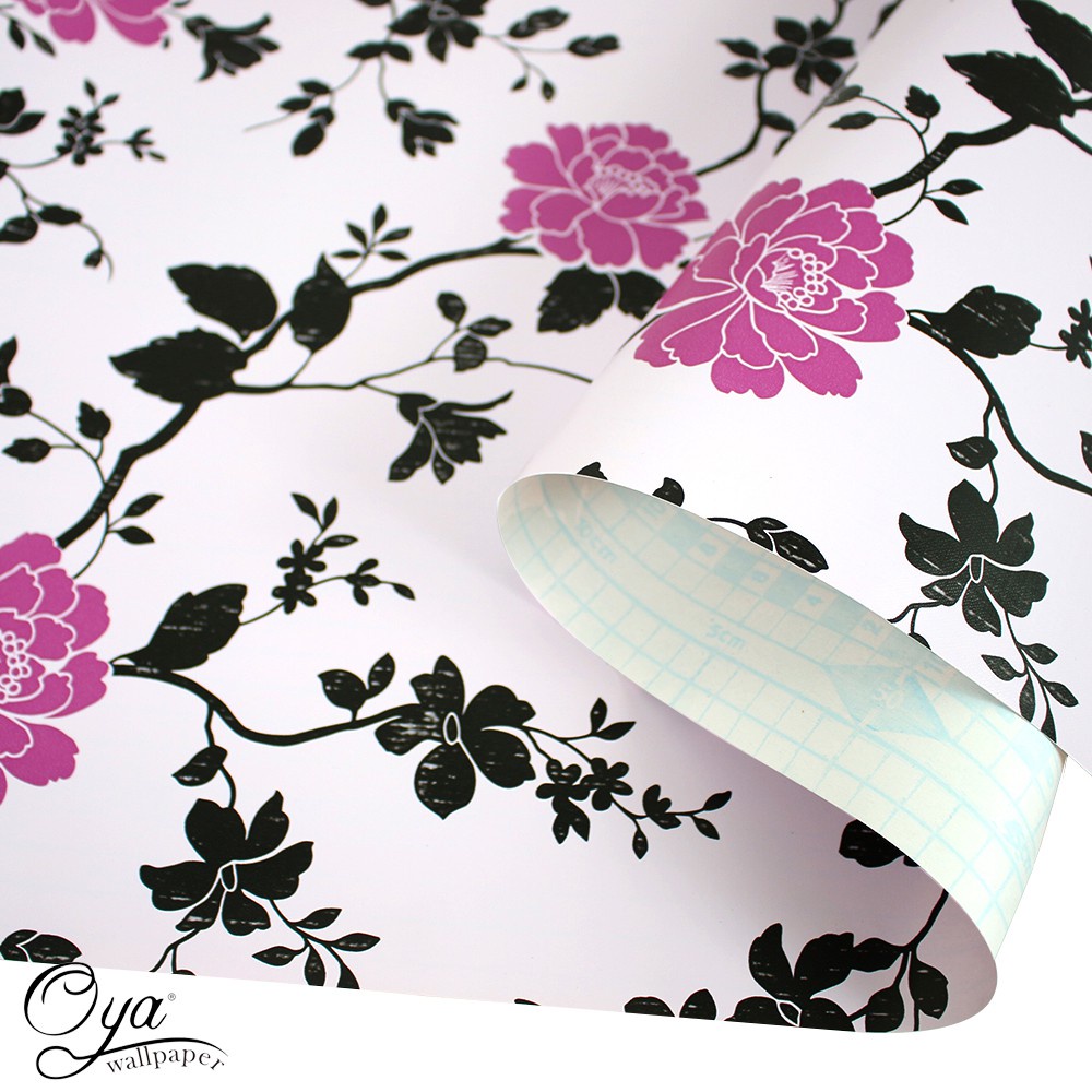 OYA Wallpaper pink flower with black leaves home wall sticker for room design selfadhesive