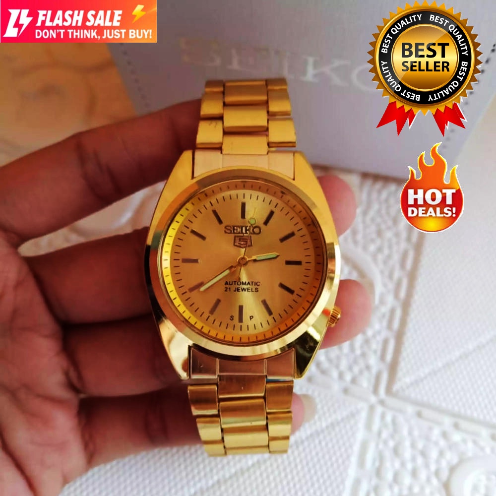 Seiko 5 21 Jewels Automatic Movement All Gold Stainless Steel Watch for Men  | Shopee Philippines