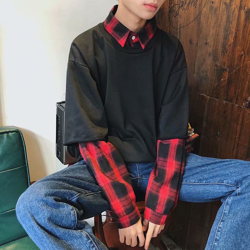 Trendy Fashion Men's Long-sleeved Korean Style Casual Simple All-match for Men Tops