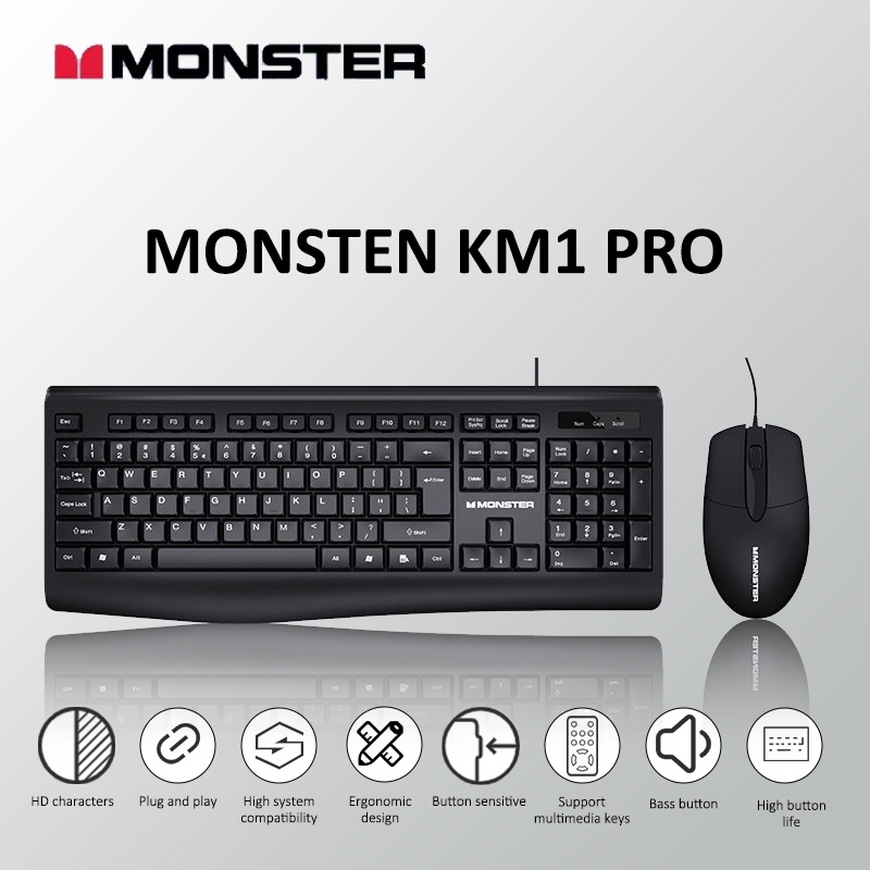 Monster km1 km3 pro wireless wired usb keyboard and mouse combo set for