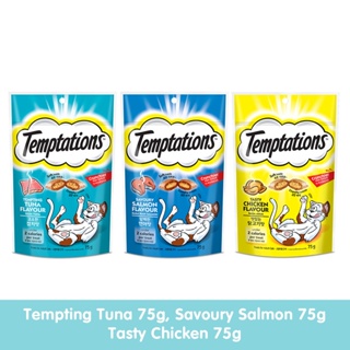 □♝☊TEMPTATIONS Cat Treats (3-Pack), 75g. Treats for Cats in Salmon, Tuna, and Chicken Flavor
