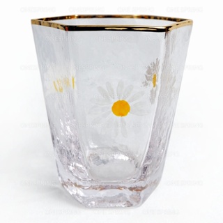 2022 HEXAGONAL DAISY GLASS SIMPLE GOLD RIM GILGAL GLASS CUP NC& #6