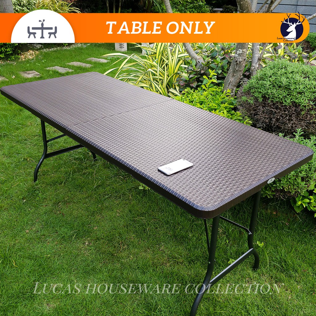 PORTABLE RATTAN FOLDING TABLE(6FT) RECTANGULAR (BLACK&BROWN) FOLD IN