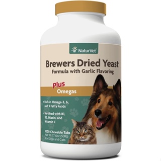 NaturVet Brewers Dried Yeast Formula with Garlic Flavoring Plus Omegas for Dogs, 1000 Chewable Tabs