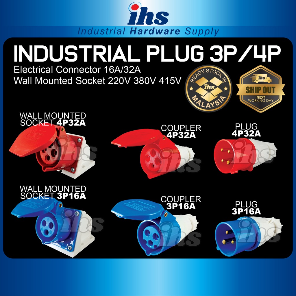 Industrial Plug 3p/4p Electrical Connector 16A/32A Wall Mounted Socket ...