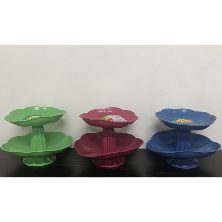 Uni Plastic Tray Stand 2Layer Fruit Tray FLORAL DESIGN (208B) 1set