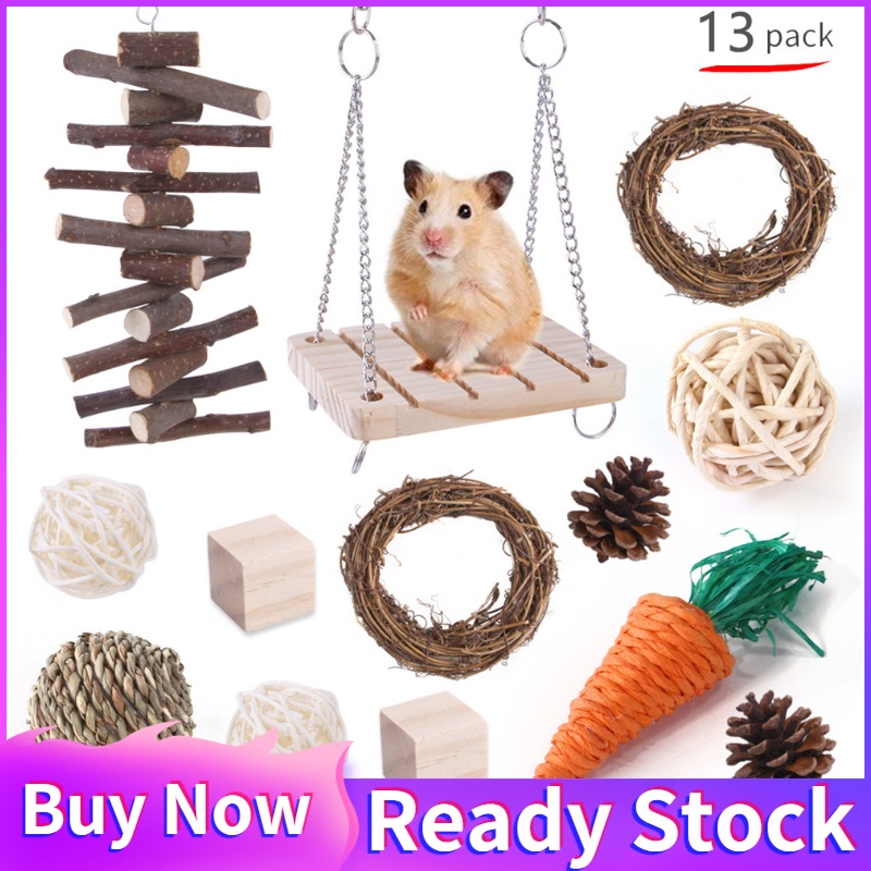 ◊Wooden Hamster Toy Grass Ball Set Bite-resistant Molar Cleaning Tooth Toys Interactive Games Prop #9