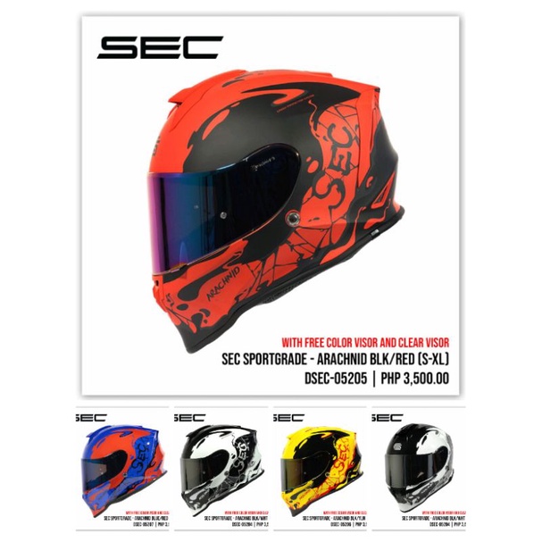 SEC Fullface Helmet Sportgrade Arachnid with Free Clear lens Shopee