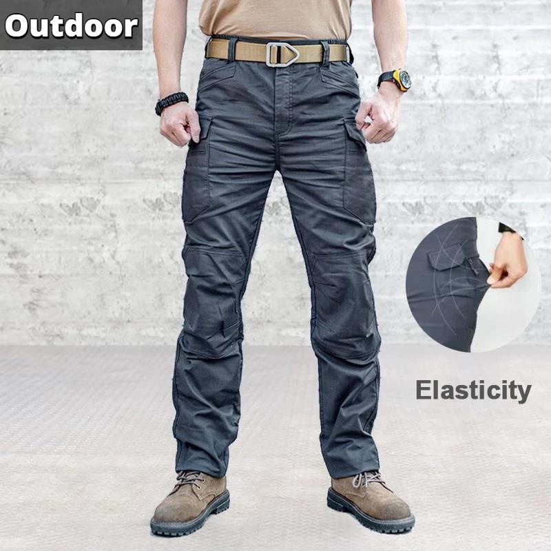 Men Tactical Pants Multi Pockets Elasticity Cargo Pants Waterproof Quick Dry Casual Trousers #4