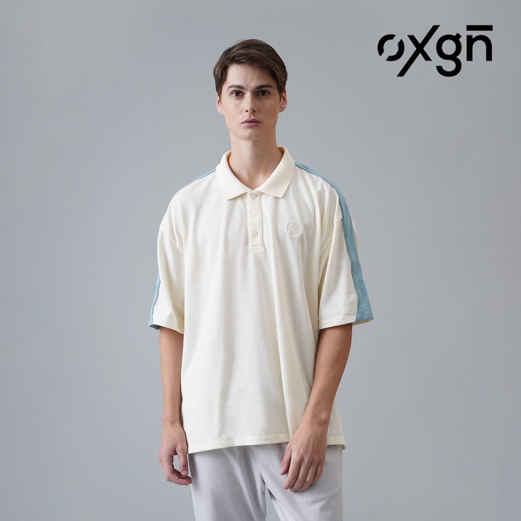 OXGN Premium Threads Oversized Polo For Men (Light Blue/White) Shopee