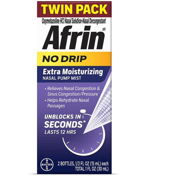 Afrin No Drip Extra Moisturizing Pump Mist Nasal Spray Sinus Congestion