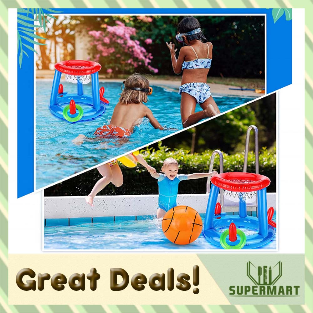 5pcs Water Basketball Hoop Floating Basketball Stand and Ring Toss